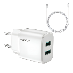 Charger Mobile Joyroom Dual Usb To Type-C Mini Fast Charger 2.4A L-2A123 White
